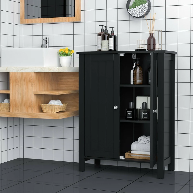 2-Door Bathroom Floor Storage Cabinet, Black
