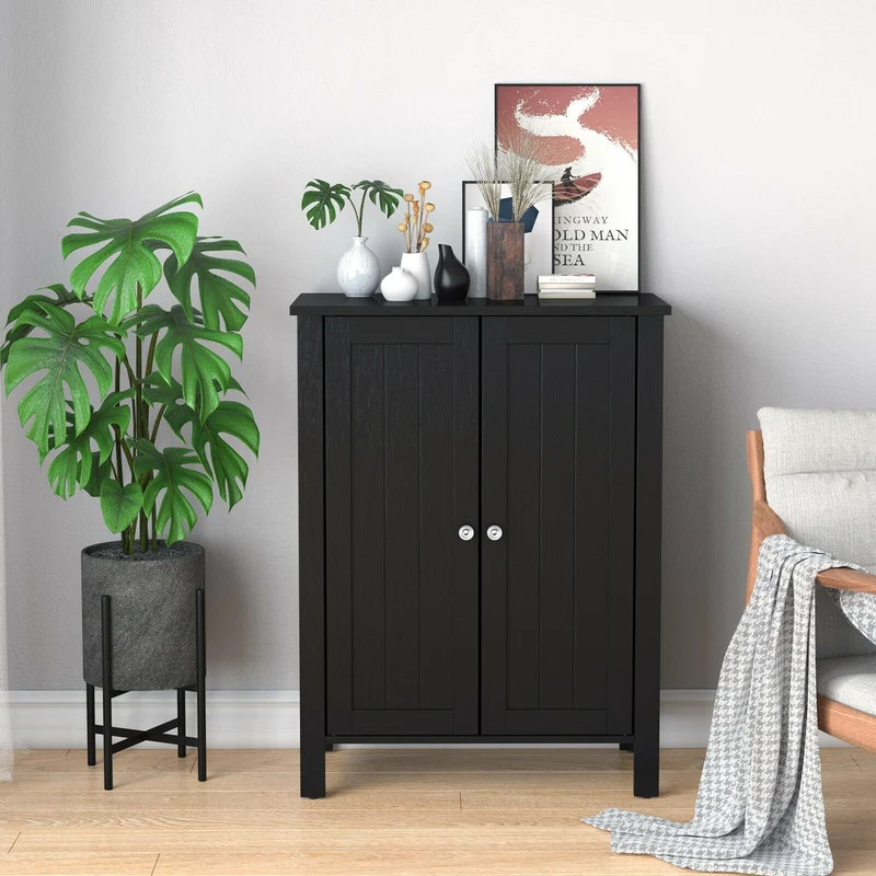 2-Door Bathroom Floor Storage Cabinet, Black
