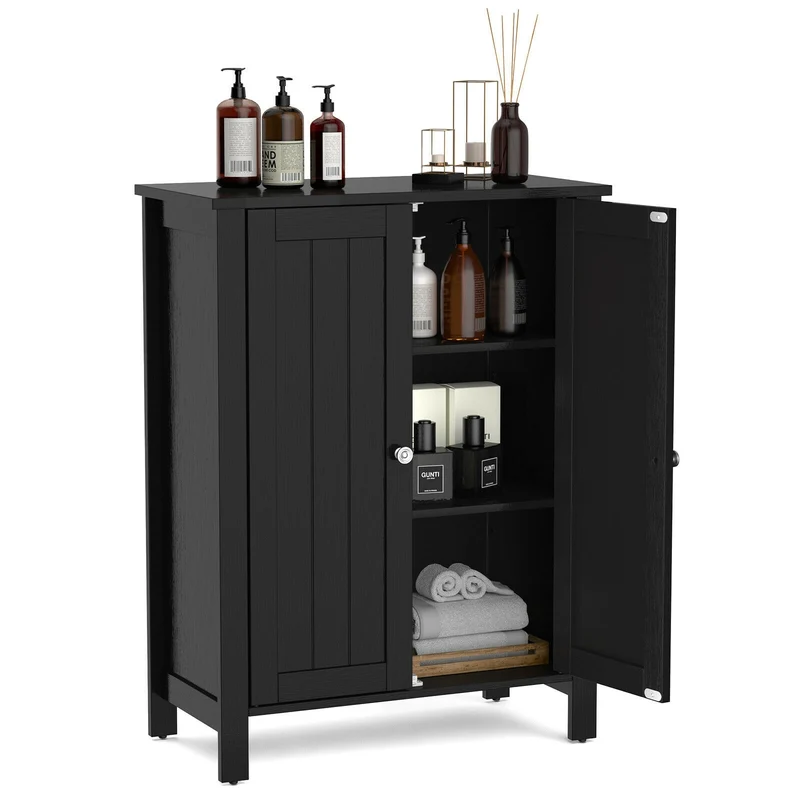 2-Door Bathroom Floor Storage Cabinet, Black