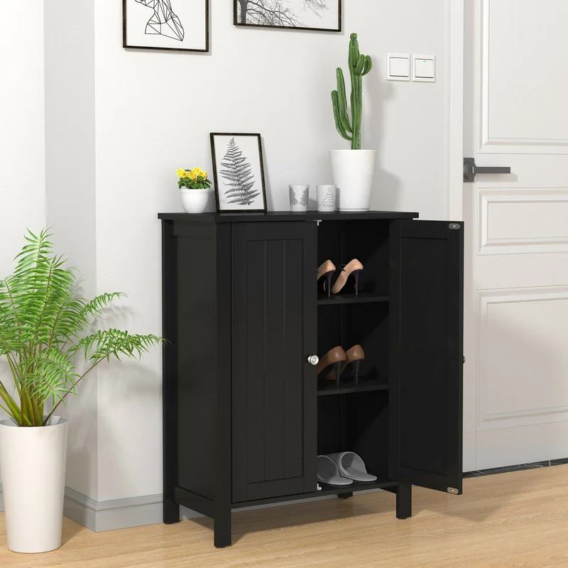 2-Door Bathroom Floor Storage Cabinet, Black