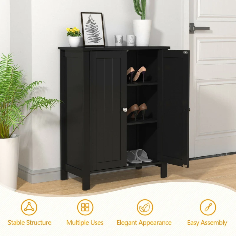 2-Door Bathroom Floor Storage Cabinet, Black