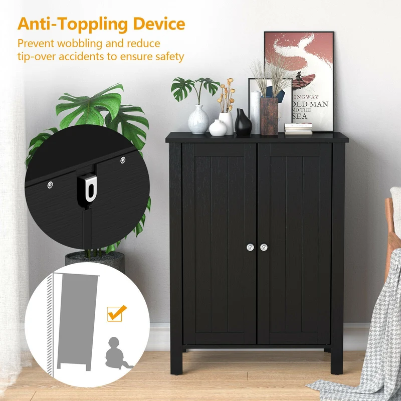 2-Door Bathroom Floor Storage Cabinet, Black