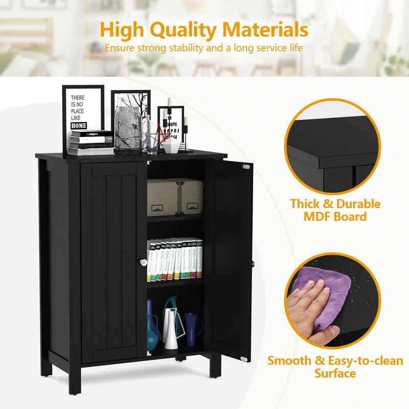 2-Door Bathroom Floor Storage Cabinet, Black