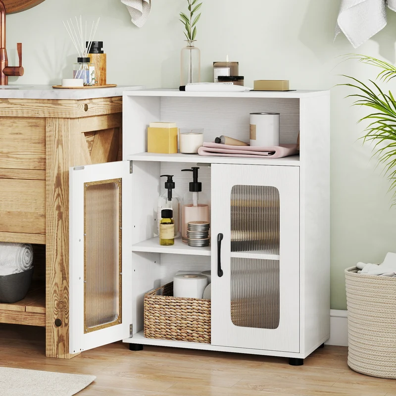 Bathroom Cabinet, 2 Doors, 3-Level Adjustable Shelf, White