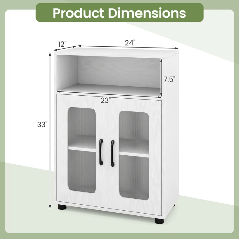 Bathroom Cabinet, 2 Doors, 3-Level Adjustable Shelf, White
