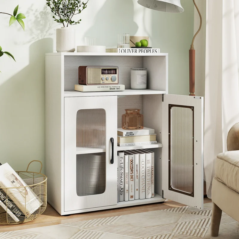 Bathroom Cabinet, 2 Doors, 3-Level Adjustable Shelf, White