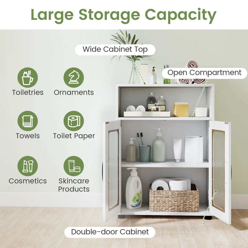 Bathroom Cabinet, 2 Doors, 3-Level Adjustable Shelf, White