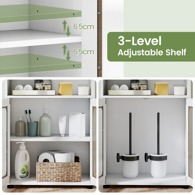 Bathroom Cabinet, 2 Doors, 3-Level Adjustable Shelf, White