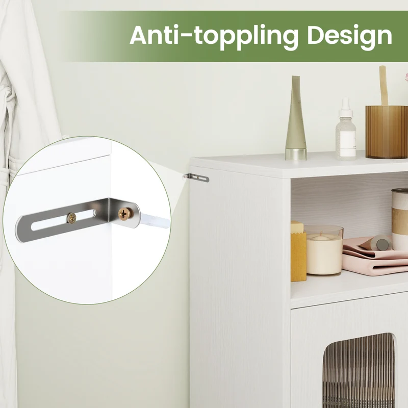 Bathroom Cabinet, 2 Doors, 3-Level Adjustable Shelf, White