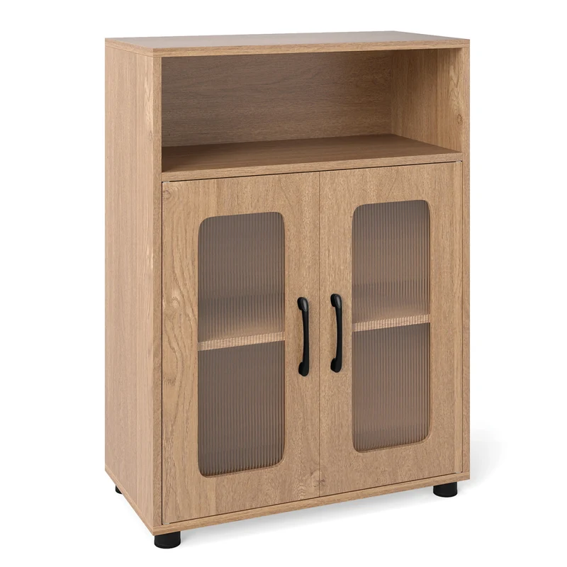 Bathroom Cabinet Freestanding Cabinet with 2 Doors and 3-Level Adjustable Shelf, Natural