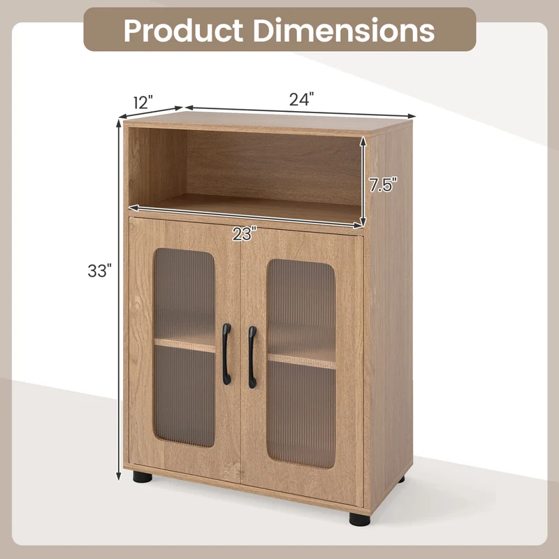Bathroom Cabinet Freestanding Cabinet with 2 Doors and 3-Level Adjustable Shelf, Natural