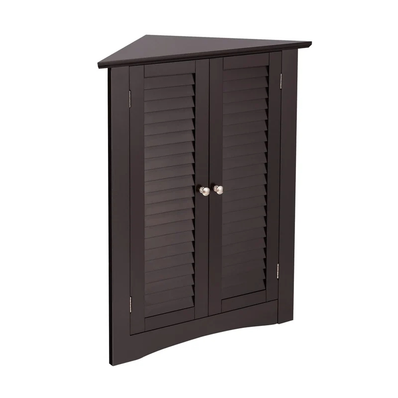 Corner Storage Cabinet, Freestanding Floor, Shutter Door, Brown