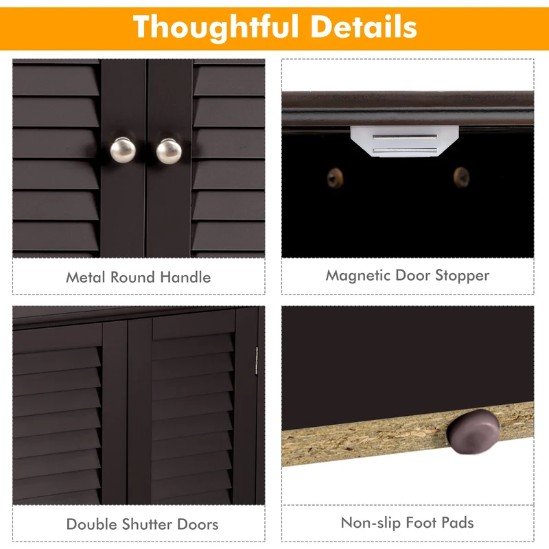 Corner Storage Cabinet, Freestanding Floor, Shutter Door, Brown