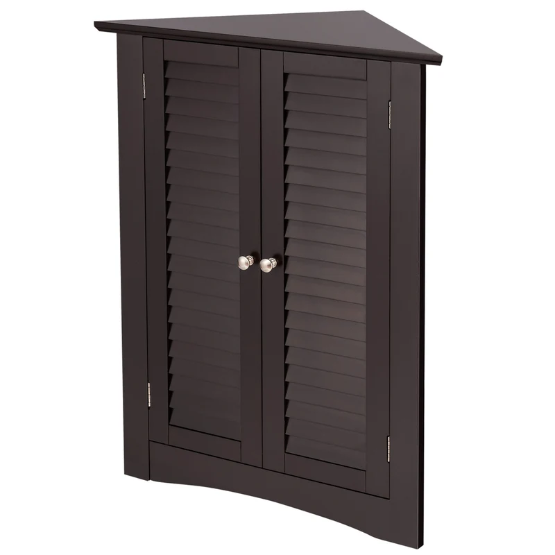 Corner Storage Cabinet, Freestanding Floor, Shutter Door, Brown