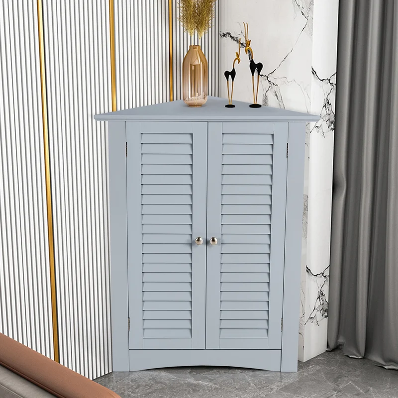 Freestanding Bathroom Corner Cabinet, Shutter Door, Gray