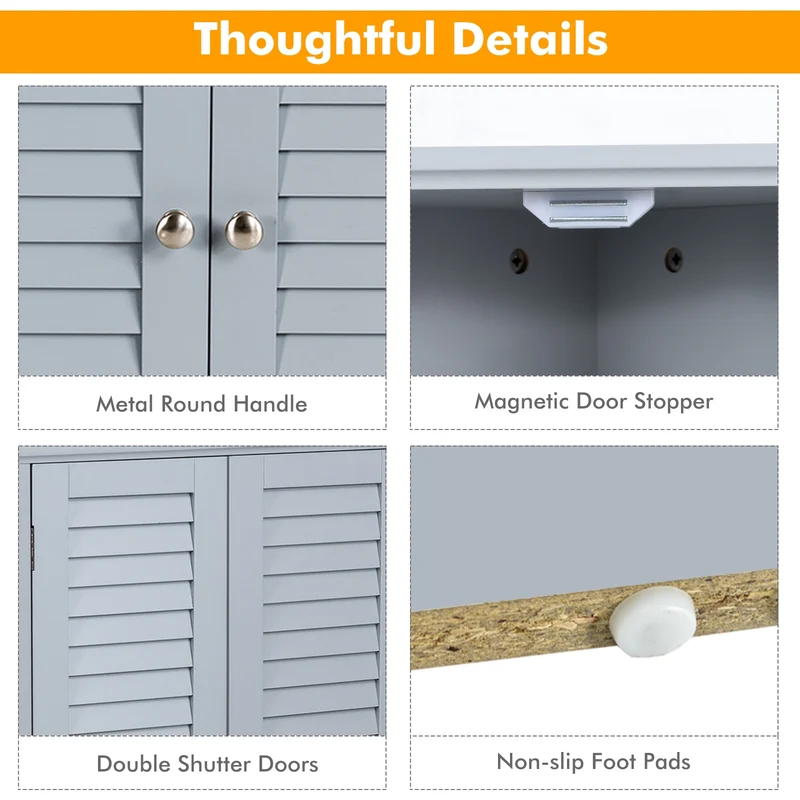 Freestanding Bathroom Corner Cabinet, Shutter Door, Gray