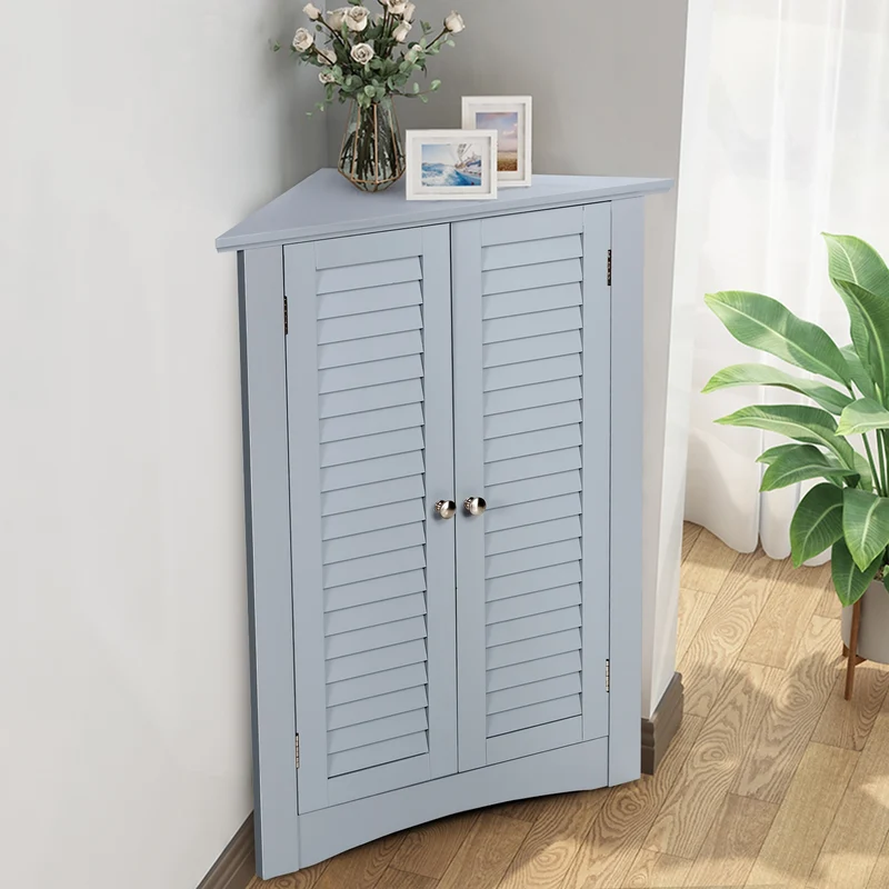 Freestanding Bathroom Corner Cabinet, Shutter Door, Gray