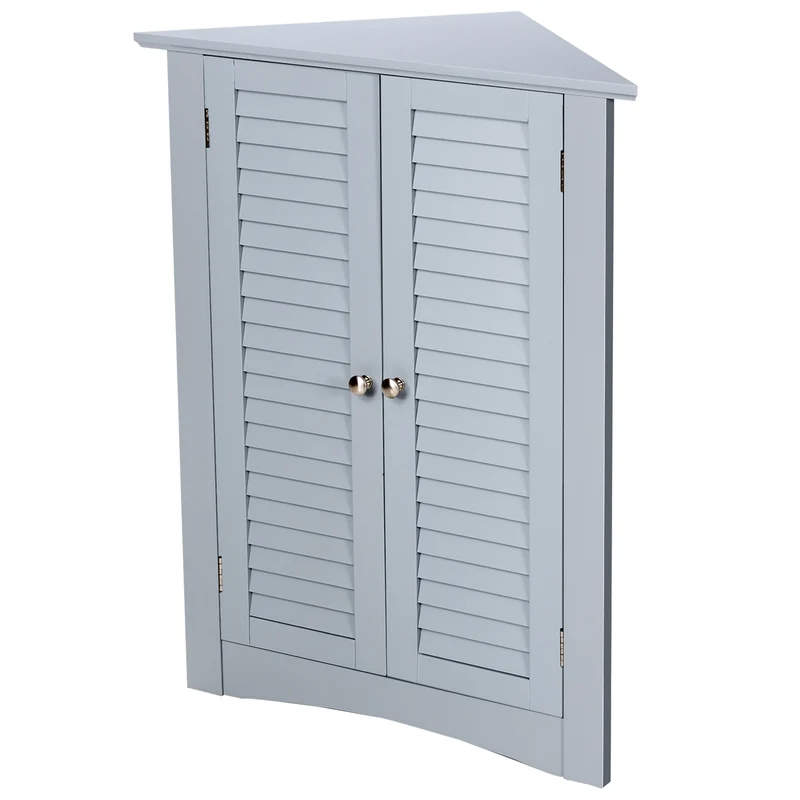 Freestanding Bathroom Corner Cabinet, Shutter Door, Gray