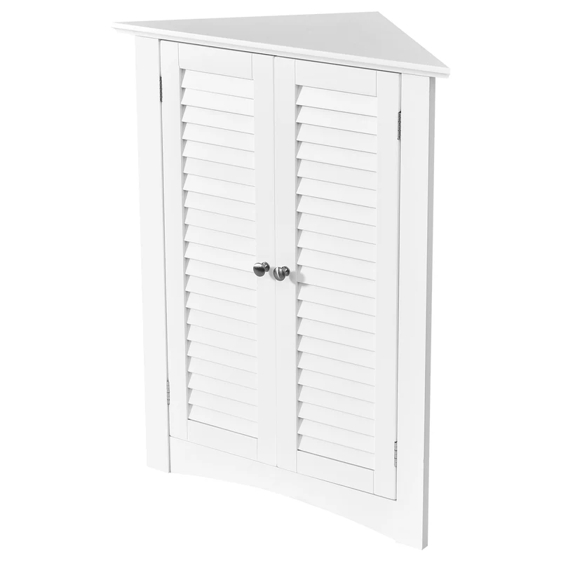 Corner Storage Cabinet, Freestanding Floor, Shutter Door, White