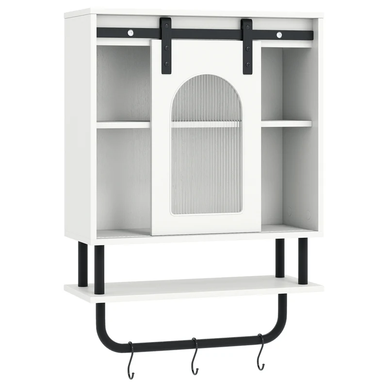 Bathroom Wall Cabinet, Sliding Barn Door, White