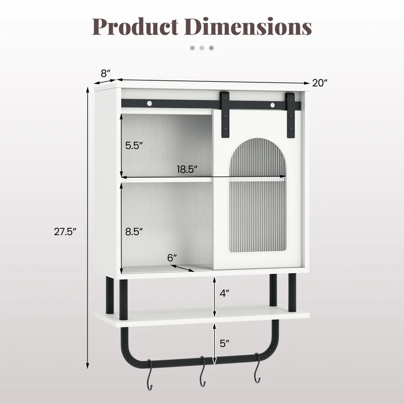 Bathroom Wall Cabinet, Sliding Barn Door, White