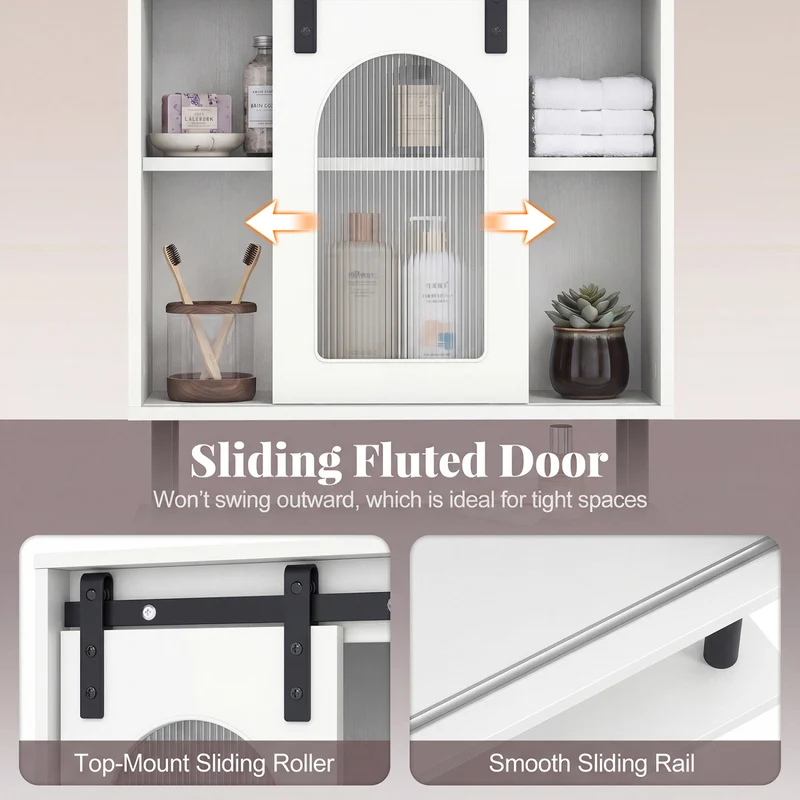 Bathroom Wall Cabinet, Sliding Barn Door, White