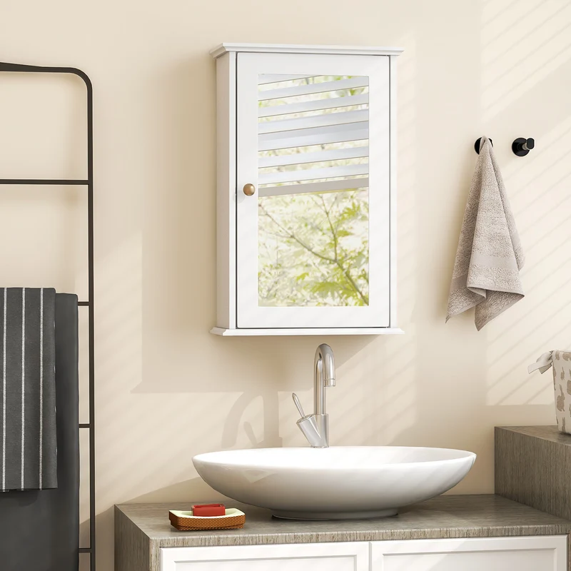 Bathroom Wall Cabinet, Single Mirror Door, White