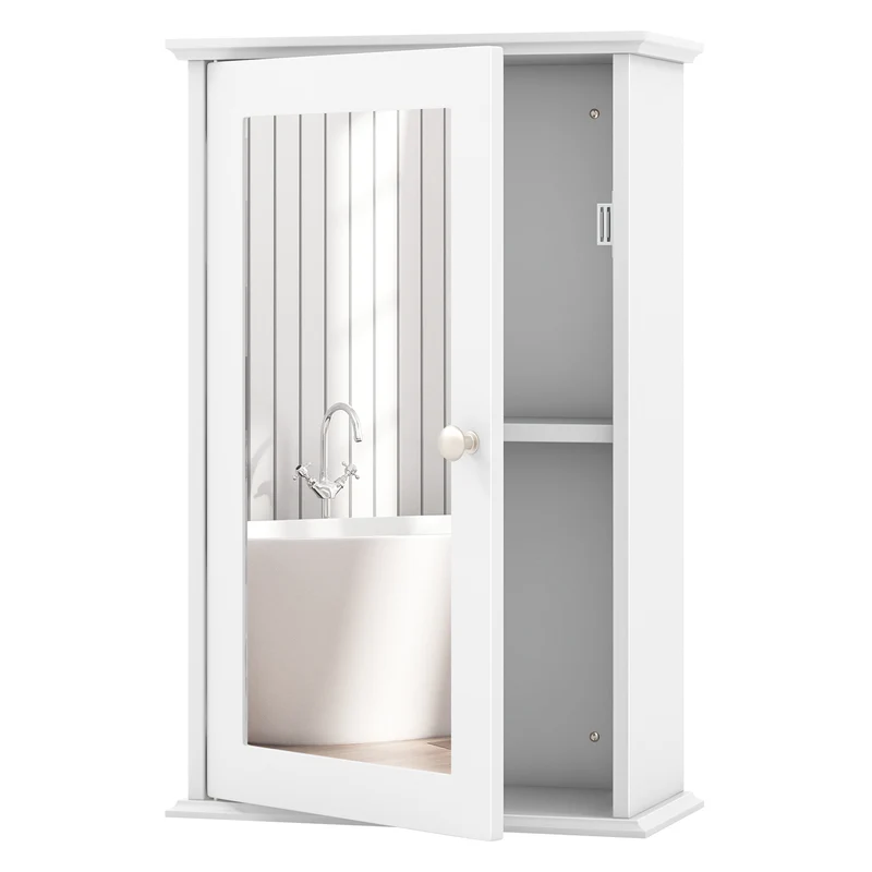 Bathroom Wall Cabinet, Single Mirror Door, White
