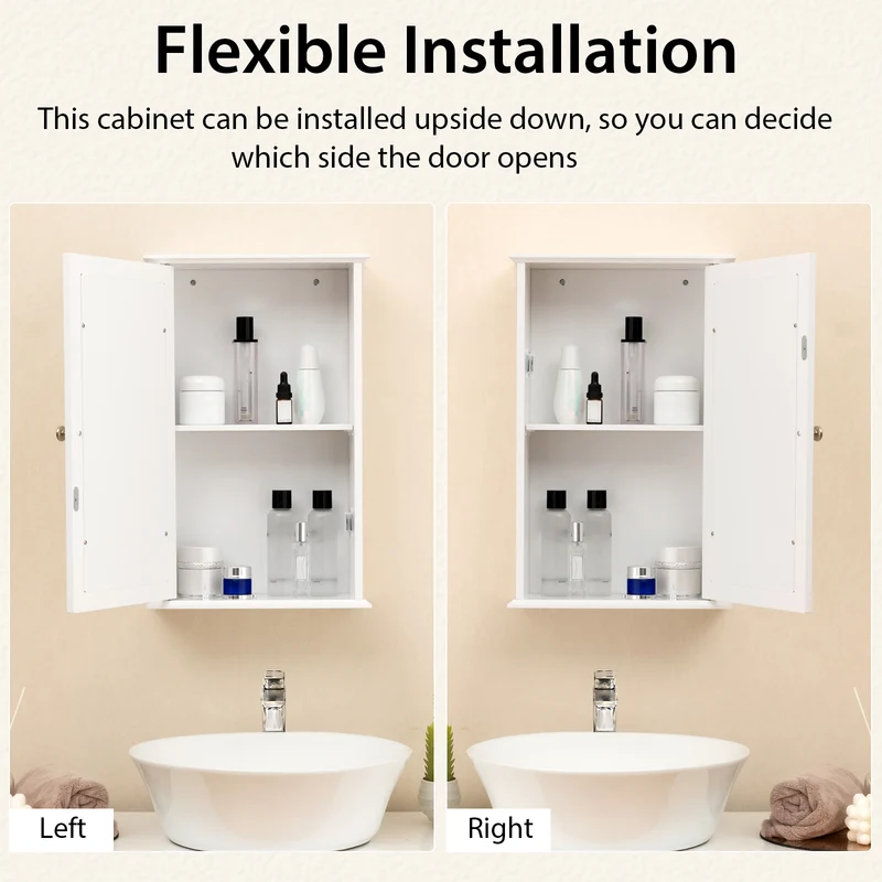 Bathroom Wall Cabinet, Single Mirror Door, White