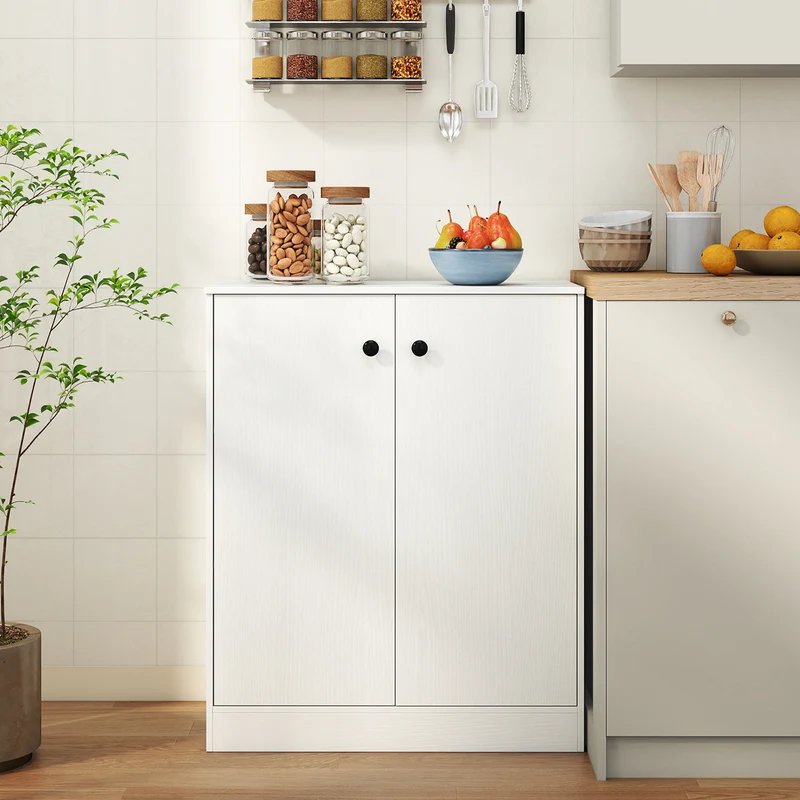 2 Door Storage Cabinet, 3-Tier Shelf, White
