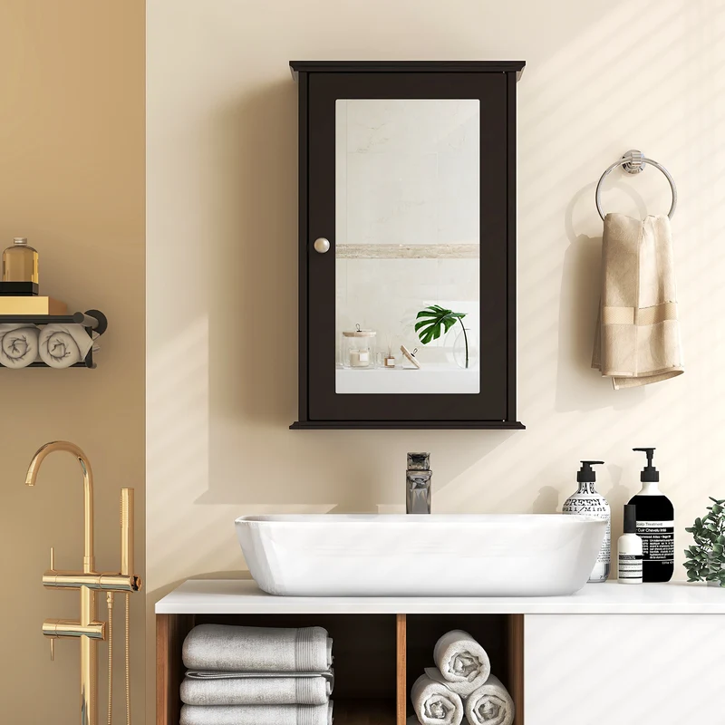 Bathroom Wall Cabinet with Single Mirror Door, Brown
