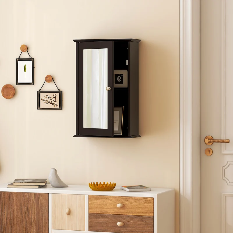 Bathroom Wall Cabinet with Single Mirror Door, Brown