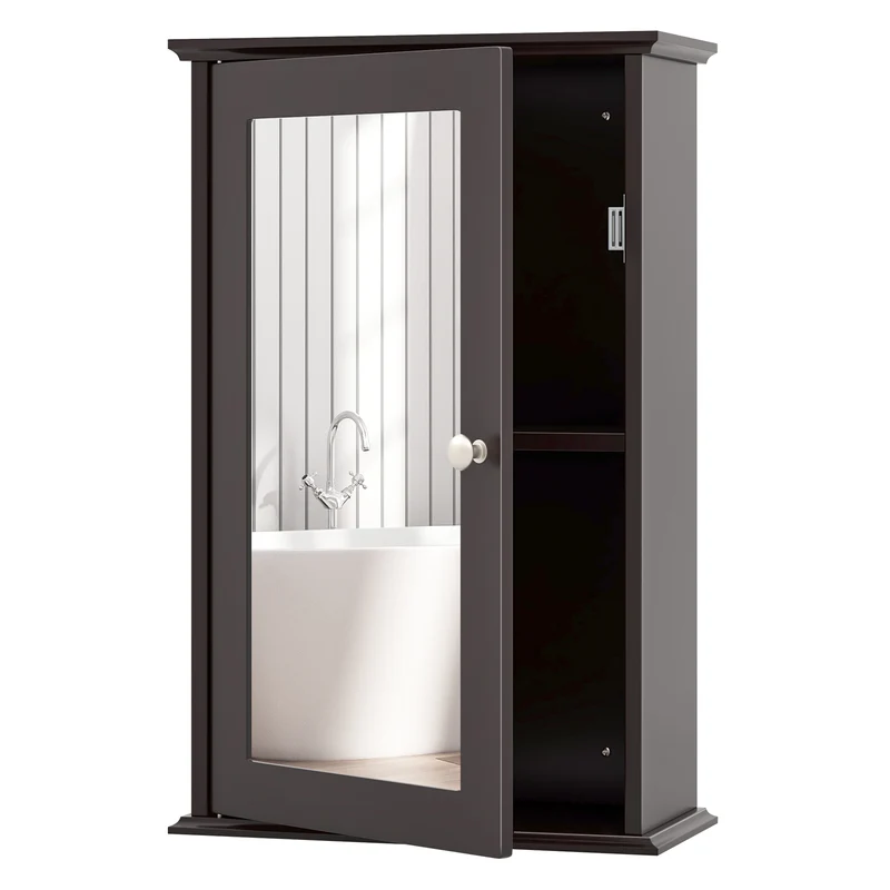 Bathroom Wall Cabinet with Single Mirror Door, Brown