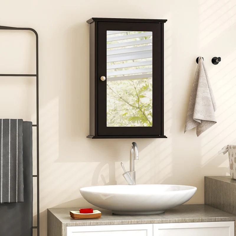 Bathroom Wall Cabinet with Single Mirror Door, Brown