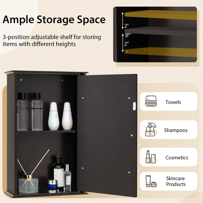 Bathroom Wall Cabinet with Single Mirror Door, Brown