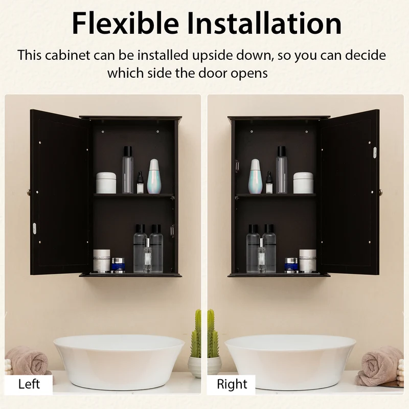 Bathroom Wall Cabinet with Single Mirror Door, Brown