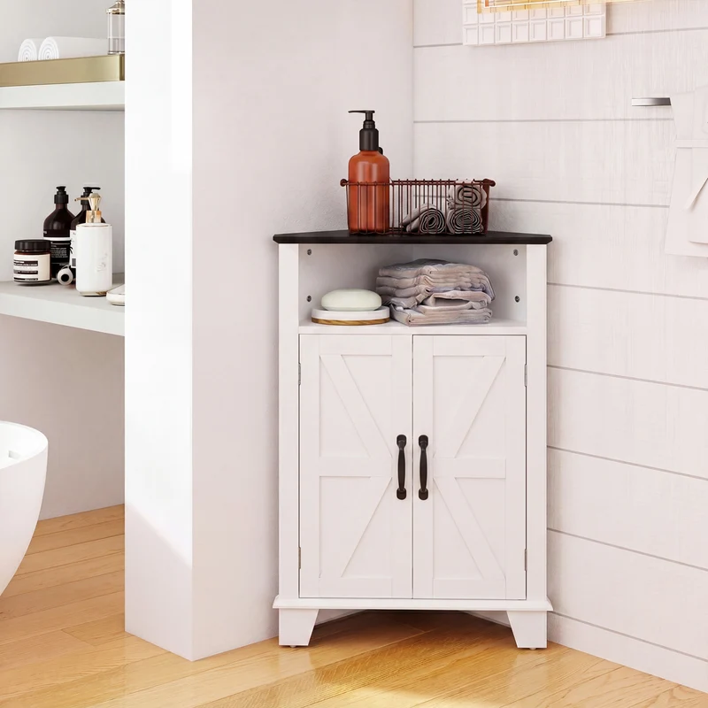 4-Tier Corner Storage Cabinet, Open Shelf, White