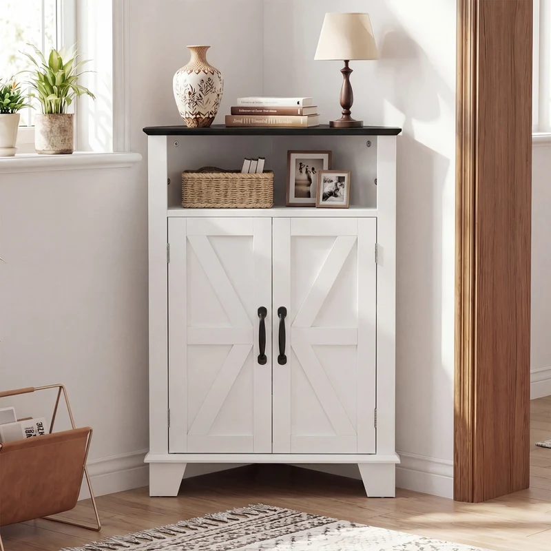 4-Tier Corner Storage Cabinet, Open Shelf, White