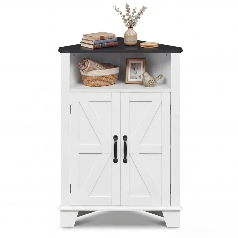 4-Tier Corner Storage Cabinet, Open Shelf, White