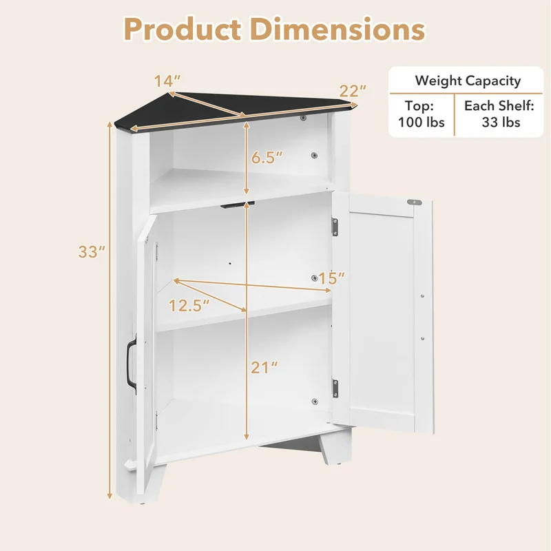 4-Tier Corner Storage Cabinet, Open Shelf, White