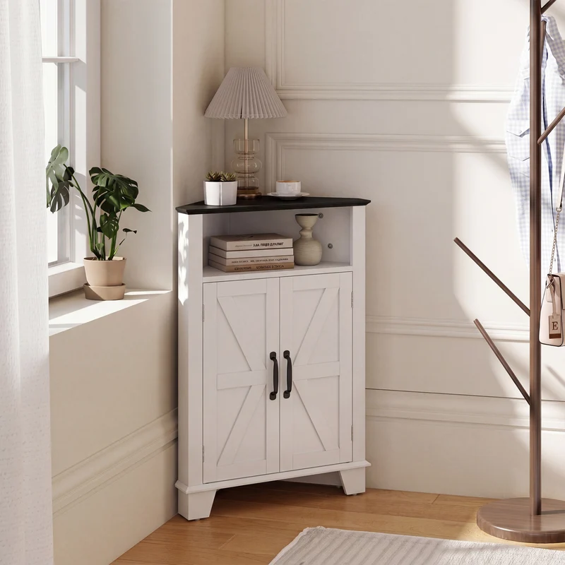 4-Tier Corner Storage Cabinet, Open Shelf, White