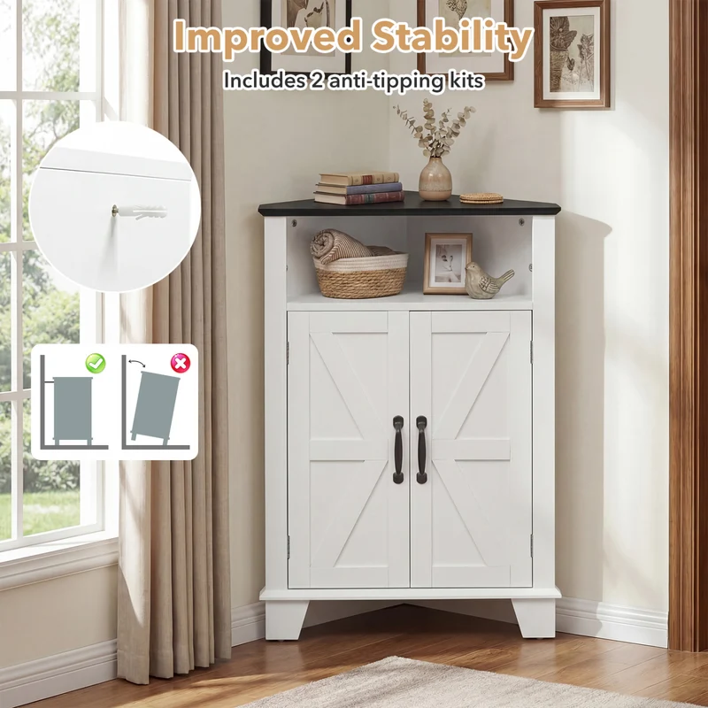 4-Tier Corner Storage Cabinet, Open Shelf, White