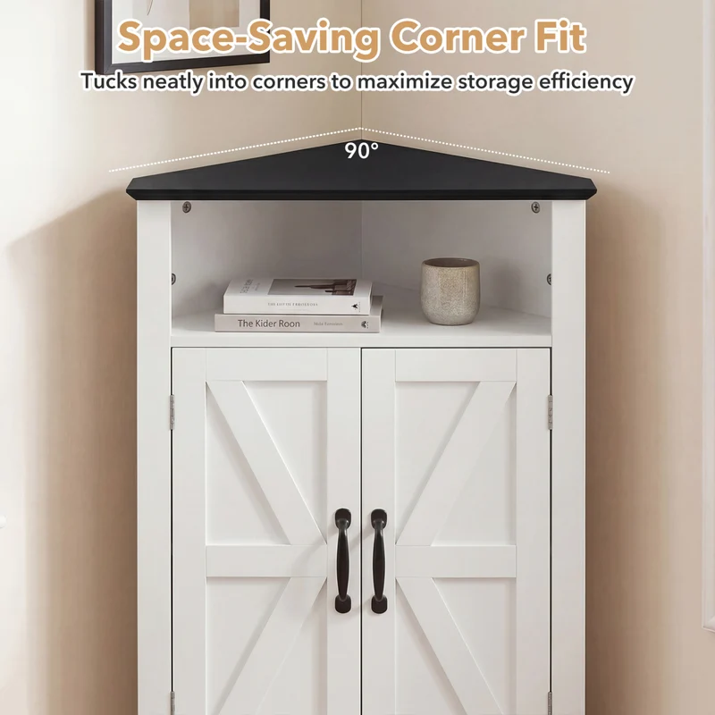 4-Tier Corner Storage Cabinet, Open Shelf, White