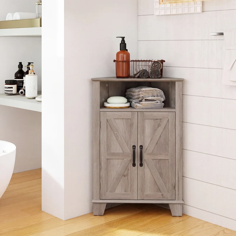 4-Tier Corner Cabinet With Open Shelf, Gray