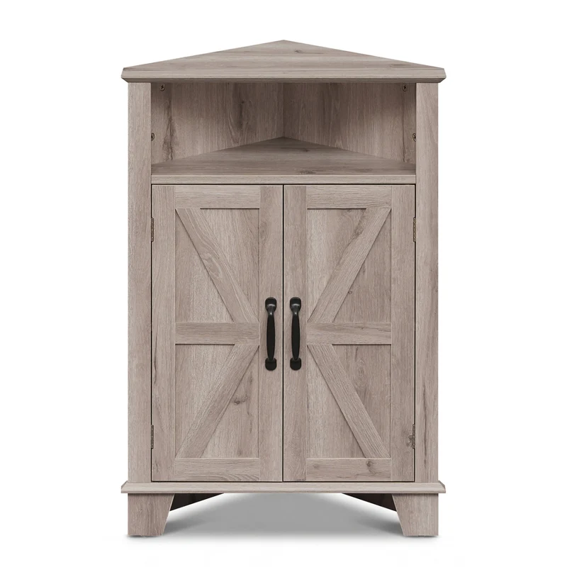 4-Tier Corner Cabinet With Open Shelf, Gray