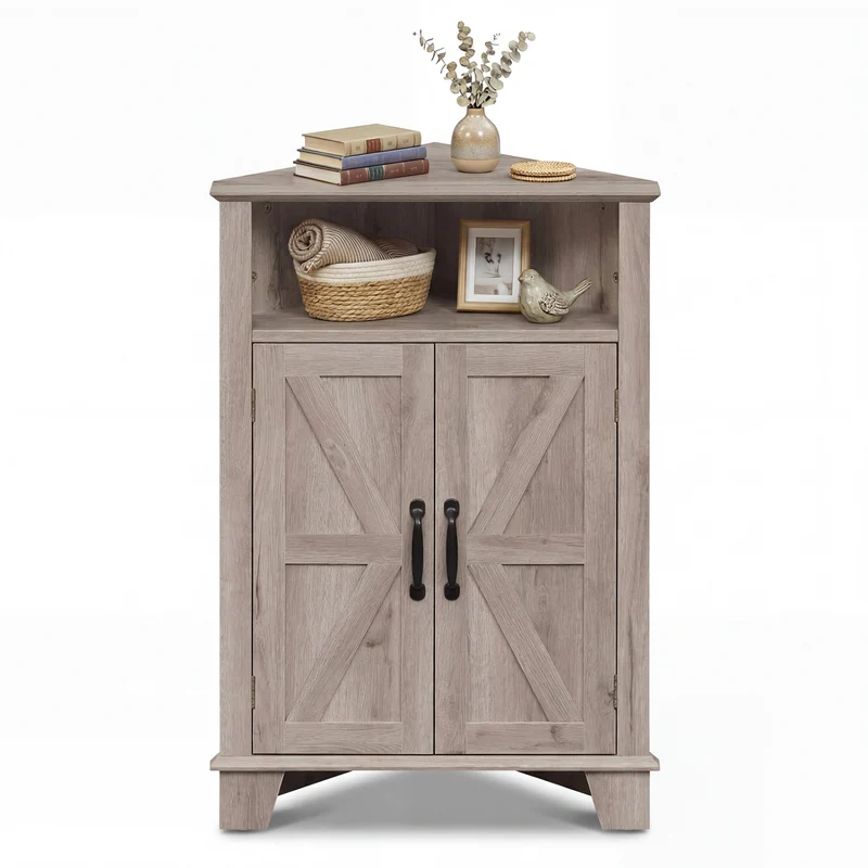 4-Tier Corner Cabinet With Open Shelf, Gray