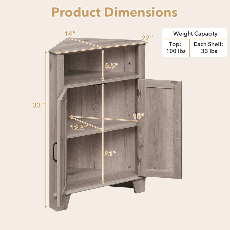 4-Tier Corner Cabinet With Open Shelf, Gray