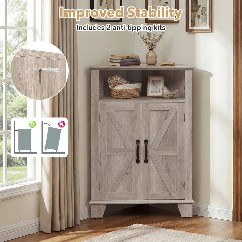 4-Tier Corner Cabinet With Open Shelf, Gray