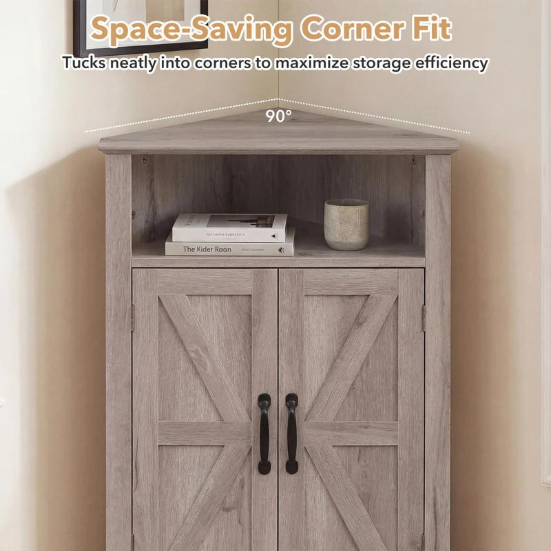 4-Tier Corner Cabinet With Open Shelf, Gray