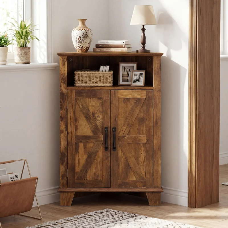 4-Tier Corner Cabinet, Rustic Brown